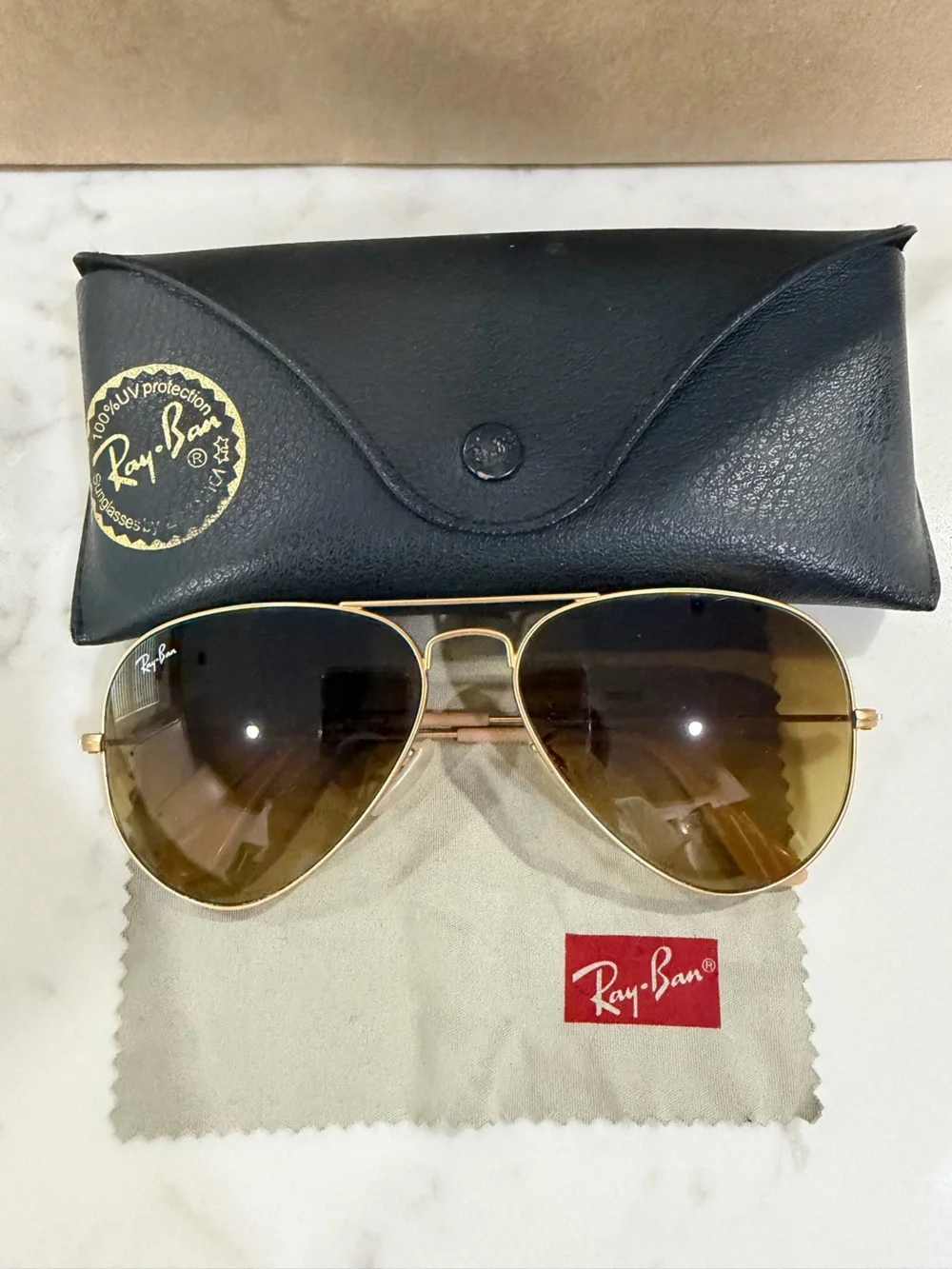 Ray-Ban Gold Frame Brown Lens Aviator Sunglasses